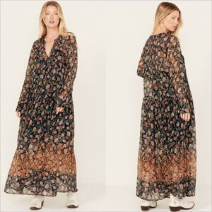 Free People See It Through Maxi Dress Size Small Floral Black Boho Cottage